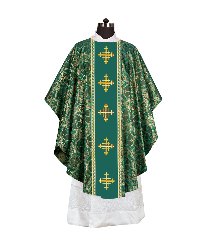GOTHIC CHASUBLE WITH SPIRITUAL MOTIF AND TRIMS