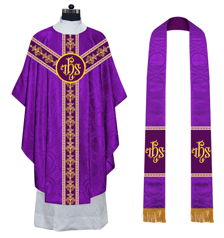 GOTHIC CHASUBLE VESTMENTS WITH LITURGICAL MOTIFS AND TRIMS