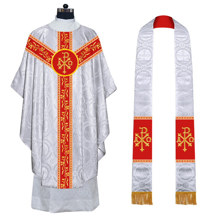 GOTHIC CHASUBLE VESTMENTS WITH FLORAL DESIGN AND TRIMS